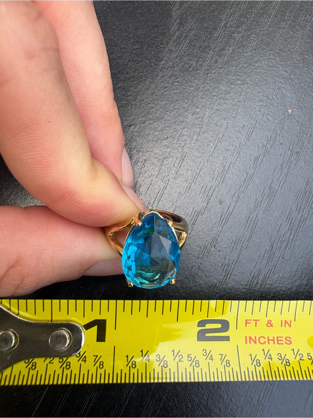 18k Gold Electroplated Ring with Blue Gemstone - Size 4.75 - Picture 13 of 13